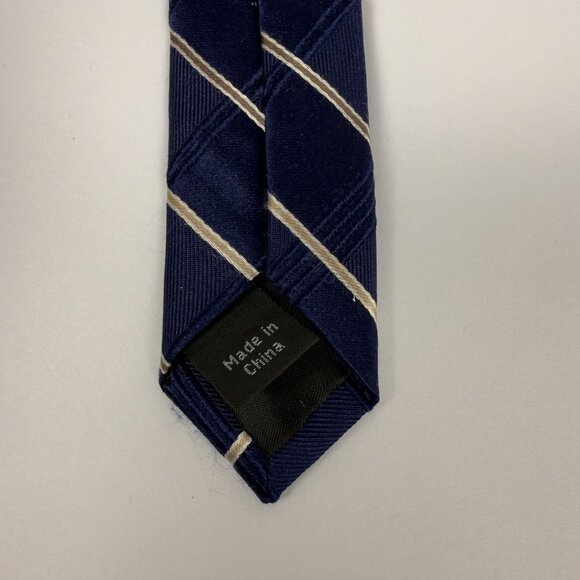 Michael Kors Navy & Beige Striped 100% Silk Tie - Picture 6 of 9